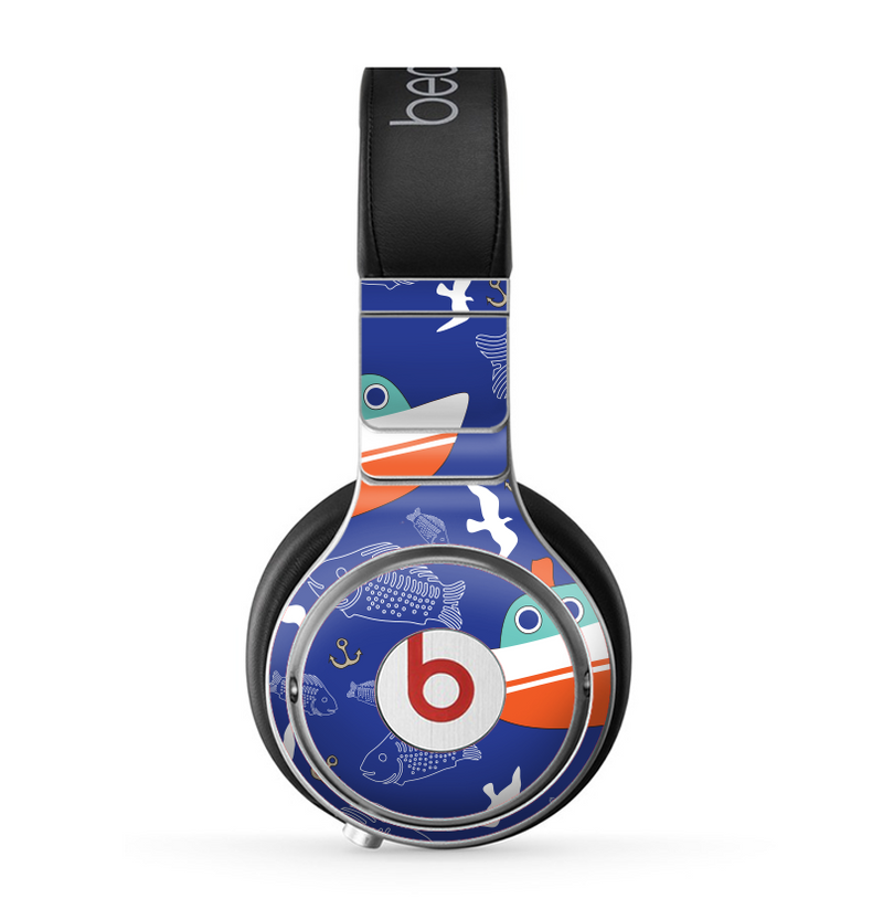 The Blue Vector Fish and Boat Pattern Skin for the Beats by Dre Pro Headphones