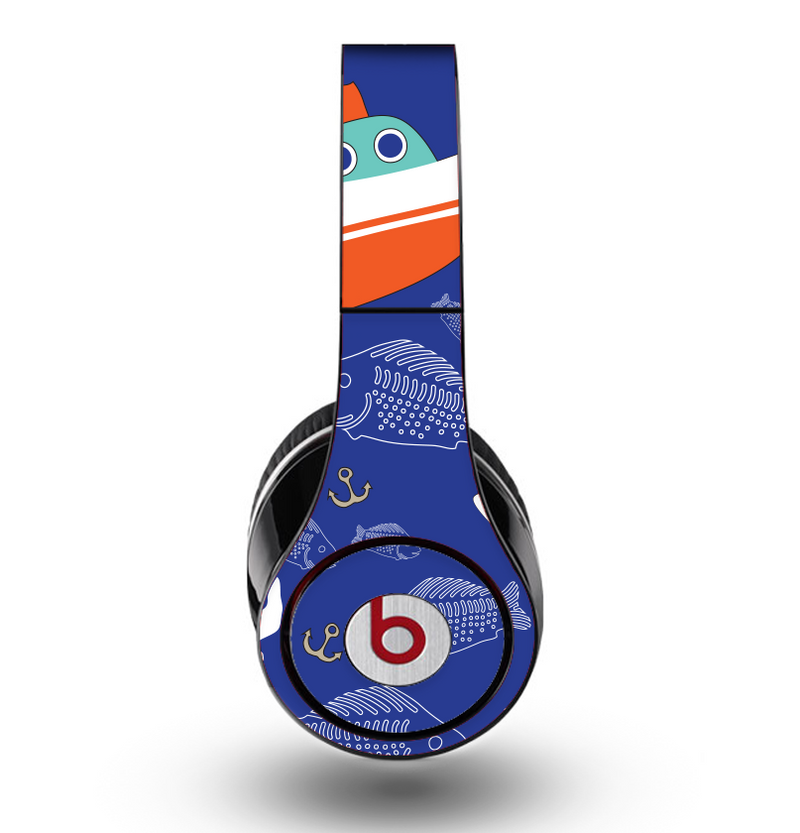 The Blue Vector Fish and Boat Pattern Skin for the Original Beats by Dre Studio Headphones