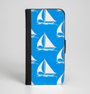 The Blue Vector Sailboats Ink-Fuzed Leather Folding Wallet Case for the iPhone 6/6s, 6/6s Plus, 5/5s and 5c
