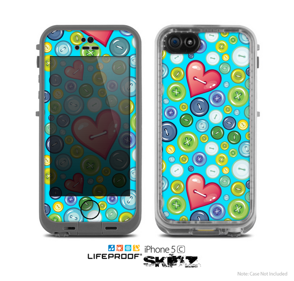 The Blue Vintage Vector Heart Buttons Skin for the Apple iPhone 5c LifeProof Case