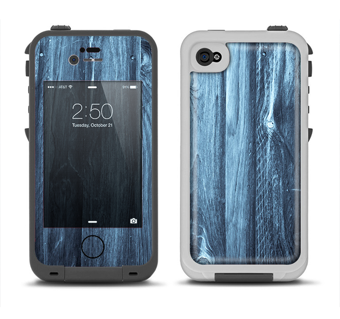 The Blue Washed WoodGrain Apple iPhone 4-4s LifeProof Fre Case Skin Set