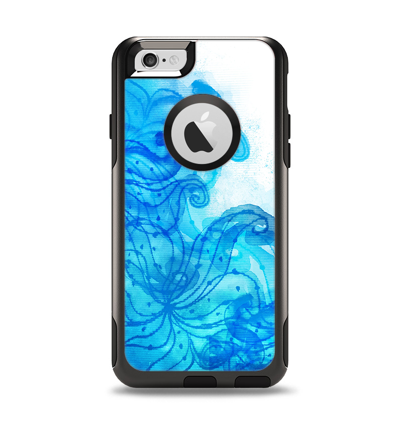 The Blue Water Color Flowers Apple iPhone 6 Otterbox Commuter Case Skin Set