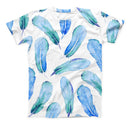 The Blue Watercolor Feather Pattern ink-Fuzed Unisex All Over Full-Printed Fitted Tee Shirt