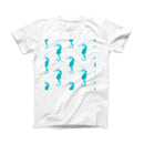 The Blue Watercolor Seahorses ink-Fuzed Front Spot Graphic Unisex Soft-Fitted Tee Shirt