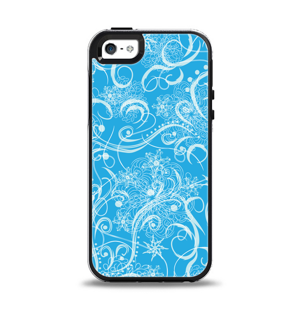 The Blue & White Abstract Swirly Pattern Apple iPhone 5-5s Otterbox Symmetry Case Skin Set