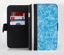 The Blue & White Abstract Swirly Pattern Ink-Fuzed Leather Folding Wallet Credit-Card Case for the Apple iPhone 6/6s, 6/6s Plus, 5/5s and 5c