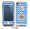 The Blue & White Chevron Monogram Name Script Skin Gray v1 Skin for the iPhone 5-5s Fre LifeProof Case