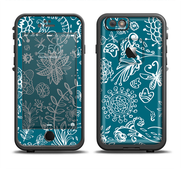 The Blue & White Floral Sketched Lace Patterns v21 Apple iPhone 6 LifeProof Fre Case Skin Set