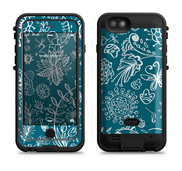 The Blue & White Floral Sketched Lace Patterns v21 Apple iPhone 6/6s LifeProof Fre POWER Case Skin Set