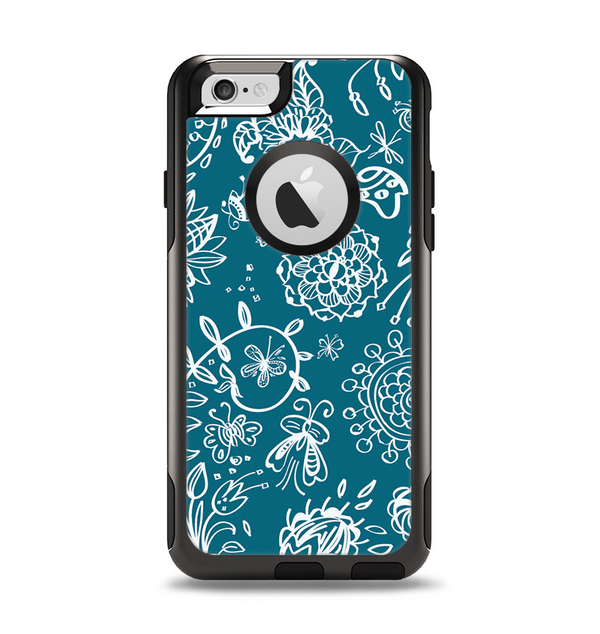 The Blue & White Floral Sketched Lace Patterns v21 Apple iPhone 6 Otterbox Commuter Case Skin Set