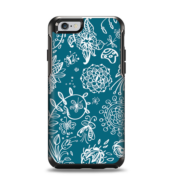 The Blue & White Floral Sketched Lace Patterns v21 Apple iPhone 6 Otterbox Symmetry Case Skin Set