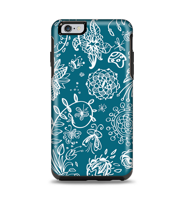 The Blue & White Floral Sketched Lace Patterns v21 Apple iPhone 6 Plus Otterbox Symmetry Case Skin Set