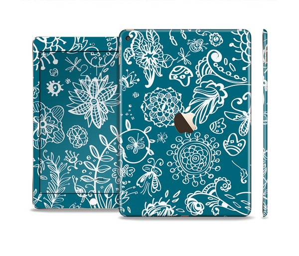 The Blue & White Floral Sketched Lace Patterns v21 Skin Set for the Apple iPad Air 2