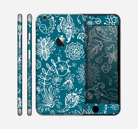 The Blue & White Floral Sketched Lace Patterns v21 Skin for the Apple iPhone 6 Plus