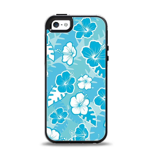 The Blue & White Hawaiian Floral Pattern V4 Apple iPhone 5-5s Otterbox Symmetry Case Skin Set