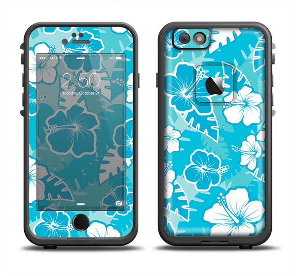 The Blue & White Hawaiian Floral Pattern V4 Apple iPhone 6 LifeProof Fre Case Skin Set