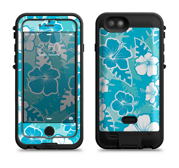 The Blue & White Hawaiian Floral Pattern V4 Apple iPhone 6/6s LifeProof Fre POWER Case Skin Set