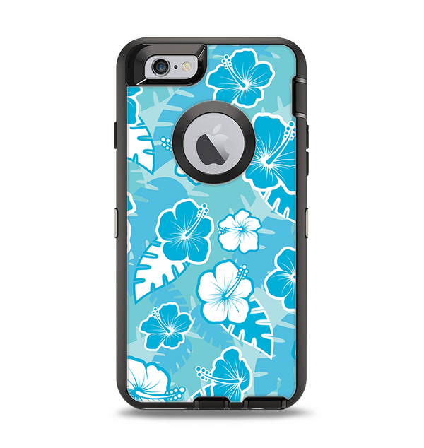 The Blue & White Hawaiian Floral Pattern V4 Apple iPhone 6 Otterbox Defender Case Skin Set