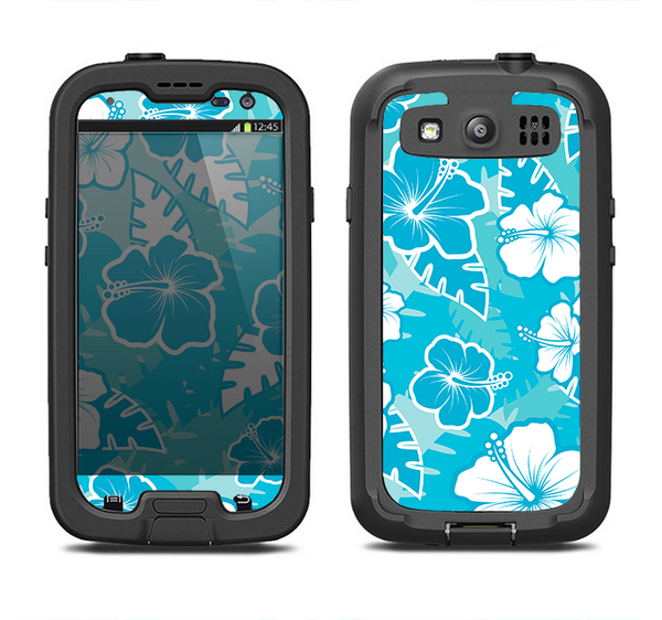 The Blue & White Hawaiian Floral Pattern V4 Samsung Galaxy S3 LifeProof Fre Case Skin Set
