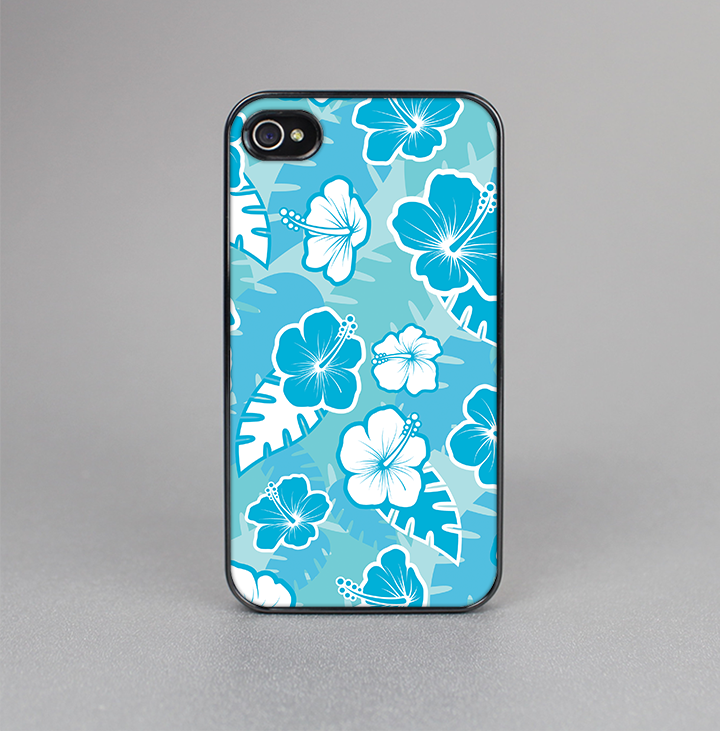The Blue & White Hawaiian Floral Pattern V4 Skin-Sert for the Apple iPhone 4-4s Skin-Sert Case