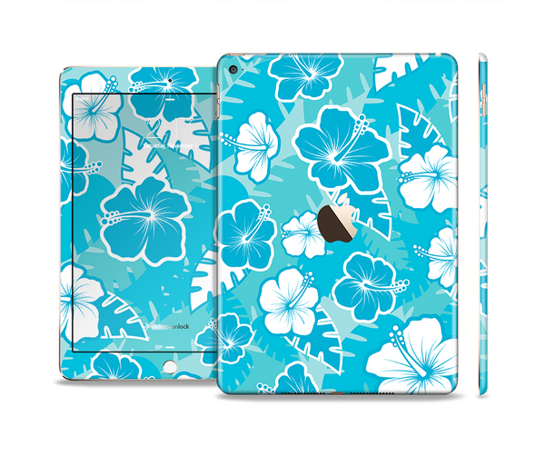 The Blue & White Hawaiian Floral Pattern V4 Skin Set for the Apple iPad Air 2