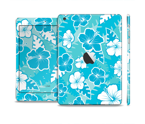 The Blue & White Hawaiian Floral Pattern V4 Full Body Skin Set for the Apple iPad Mini 2