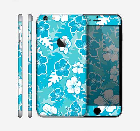 The Blue & White Hawaiian Floral Pattern V4 Skin for the Apple iPhone 6 Plus