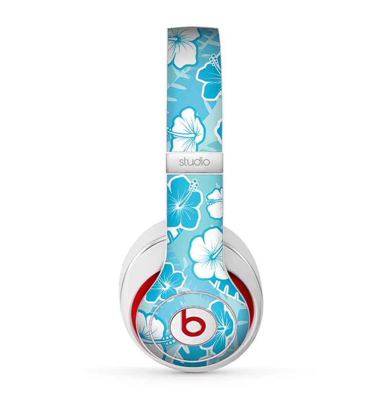 The Blue & White Hawaiian Floral Pattern V4 Skin for the Beats by Dre Studio (2013+ Version) Headphones