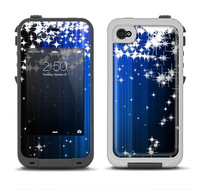 The Blue & White Rain Shimmer Strips Apple iPhone 4-4s LifeProof Fre Case Skin Set