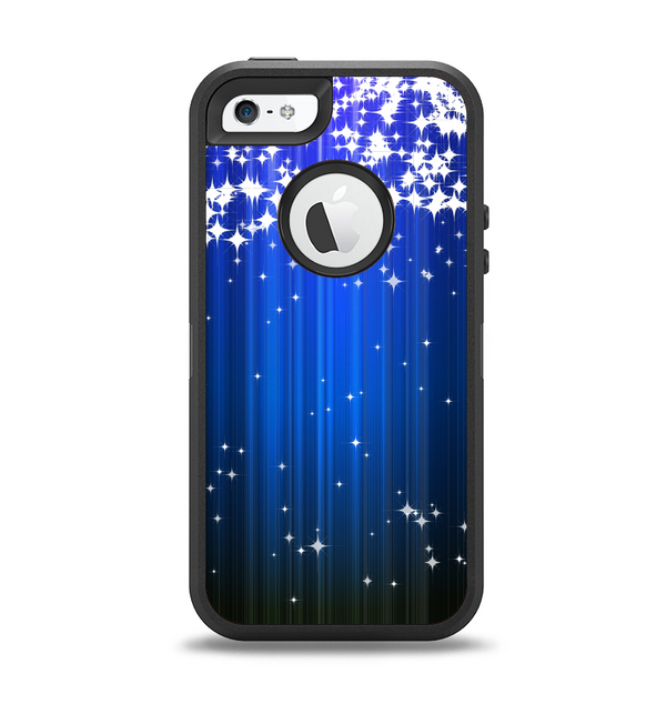 The Blue & White Rain Shimmer Strips Apple iPhone 5-5s Otterbox Defender Case Skin Set