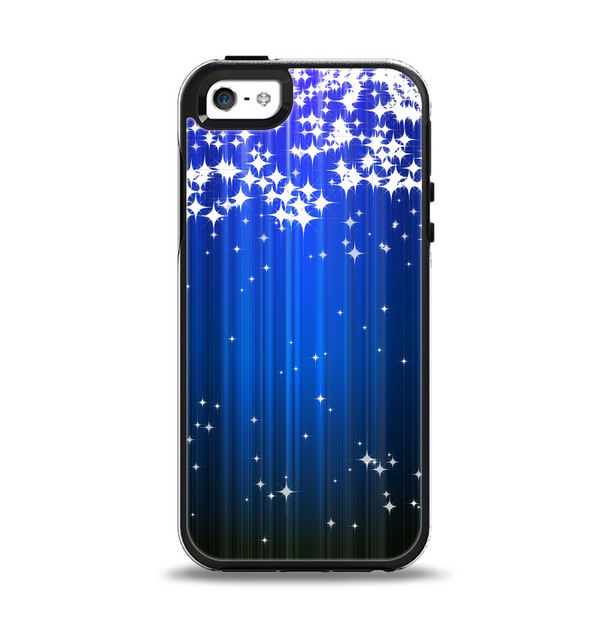 The Blue & White Rain Shimmer Strips Apple iPhone 5-5s Otterbox Symmetry Case Skin Set