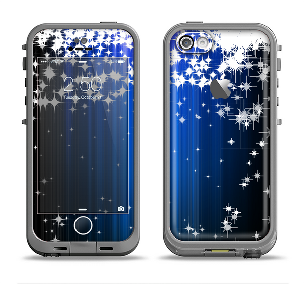 The Blue & White Rain Shimmer Strips Apple iPhone 5c LifeProof Fre Case Skin Set