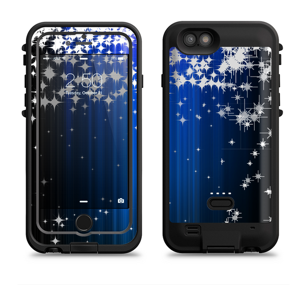 The Blue & White Rain Shimmer Strips Apple iPhone 6/6s LifeProof Fre POWER Case Skin Set