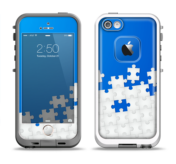 The Blue & White Scattered Puzzle Apple iPhone 5-5s LifeProof Fre Case Skin Set