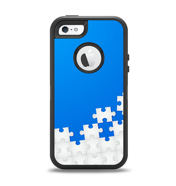The Blue & White Scattered Puzzle Apple iPhone 5-5s Otterbox Defender Case Skin Set