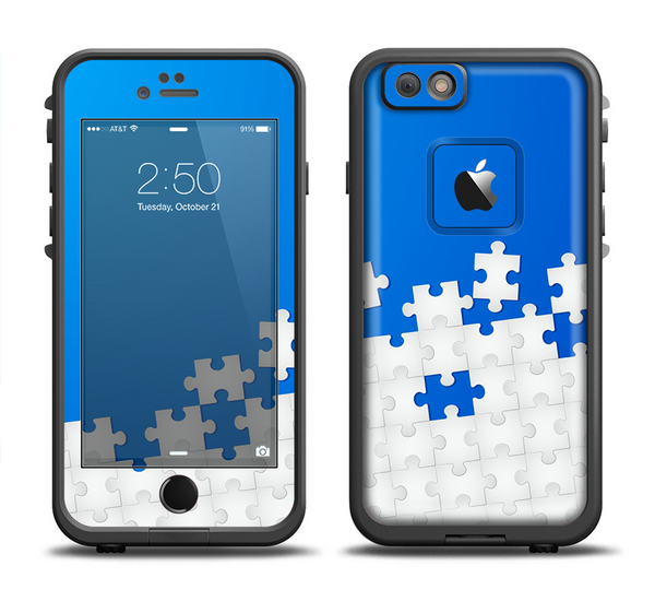 The Blue & White Scattered Puzzle Apple iPhone 6 LifeProof Fre Case Skin Set