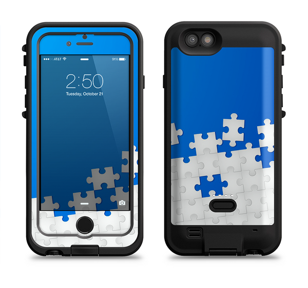 The Blue & White Scattered Puzzle Apple iPhone 6/6s LifeProof Fre POWER Case Skin Set