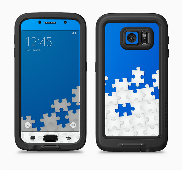 The Blue & White Scattered Puzzle Full Body Samsung Galaxy S6 LifeProof Fre Case Skin Kit