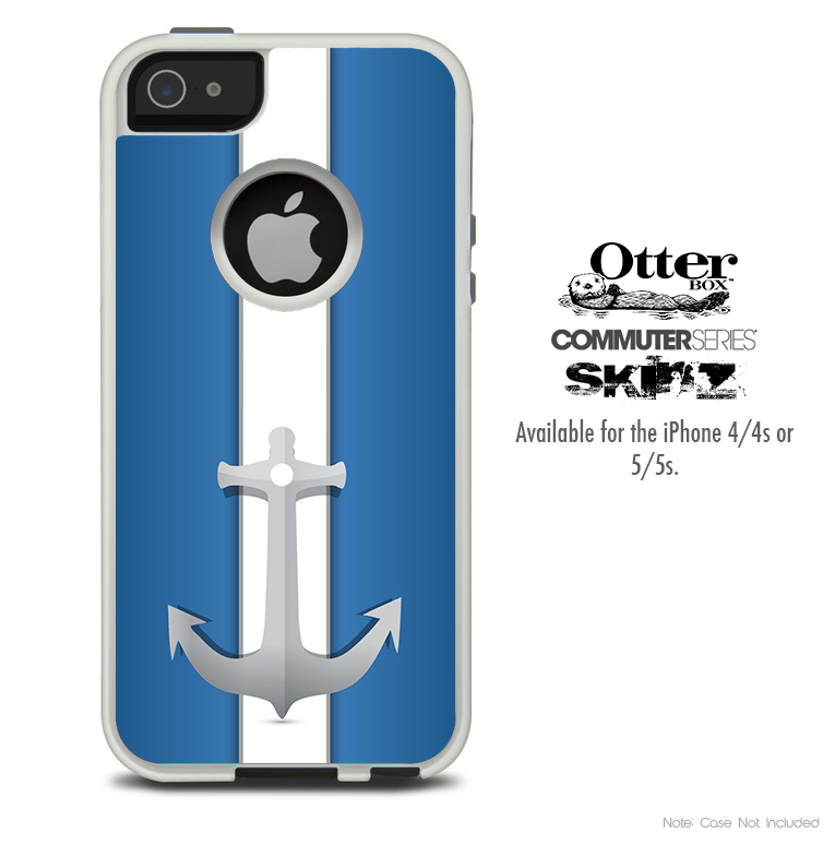 The Blue & White Striped Anchor Skin For The iPhone 4-4s or 5-5s Otterbox Commuter Case