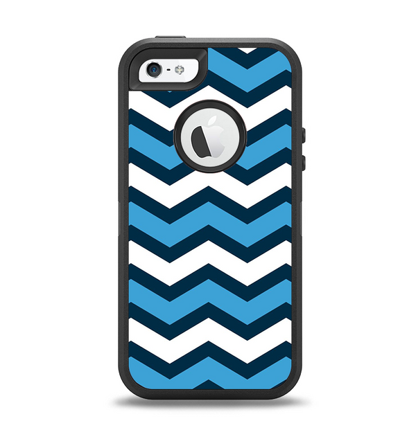 The Blue Wide Chevron Pattern Apple iPhone 5-5s Otterbox Defender Case Skin Set