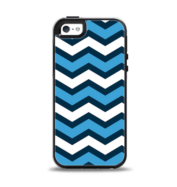 The Blue Wide Chevron Pattern Apple iPhone 5-5s Otterbox Symmetry Case Skin Set