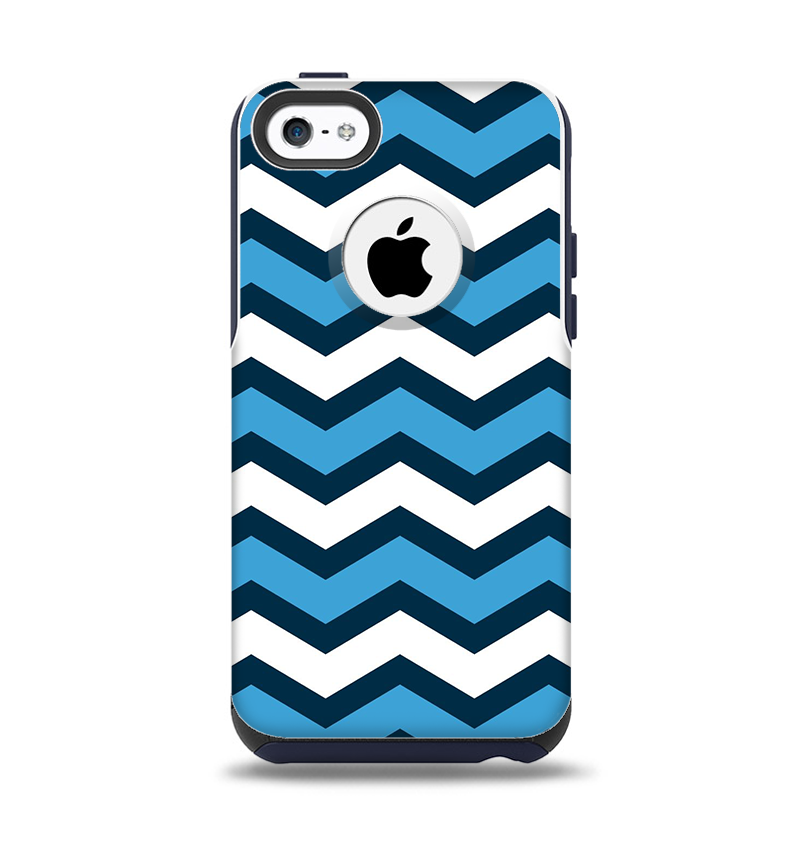 The Blue Wide Chevron Pattern Apple iPhone 5c Otterbox Commuter Case Skin Set