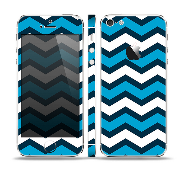 The Blue Wide Chevron Pattern Skin Set for the Apple iPhone 5