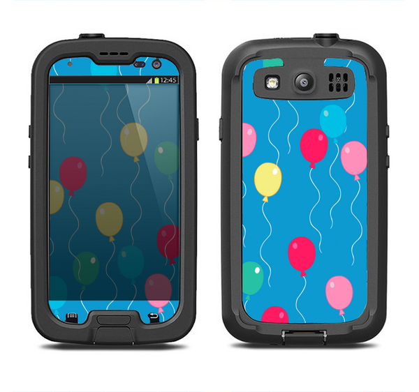 The Blue With Colorful Flying Balloons Samsung Galaxy S3 LifeProof Fre Case Skin Set