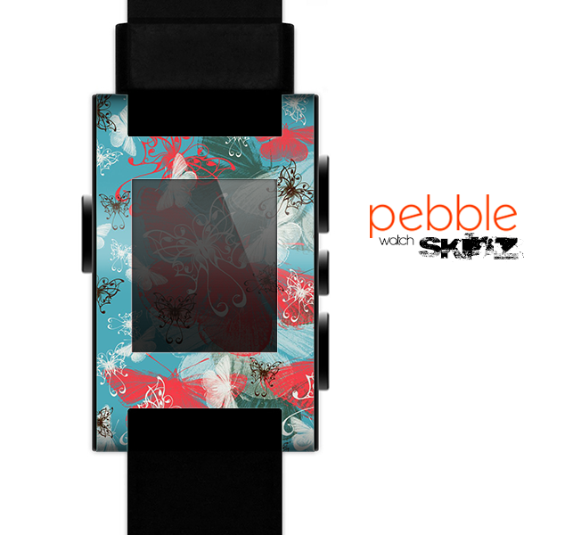 The Blue & Coral Abstract Butterfly Sprout Skin for the Pebble SmartWatch