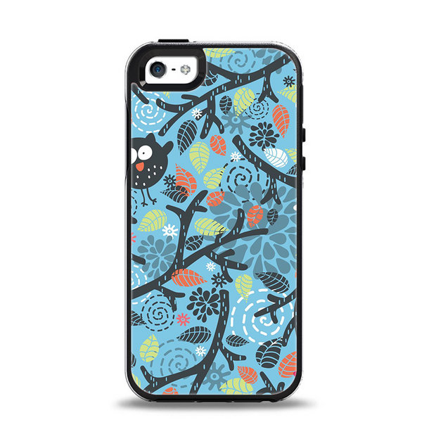 The Blue and Black Branches with Abstract Big Eyed Owls Apple iPhone 5-5s Otterbox Symmetry Case Skin Set