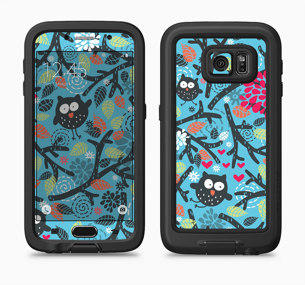 The Blue and Black Branches with Abstract Big Eyed Owls Full Body Samsung Galaxy S6 LifeProof Fre Case Skin Kit