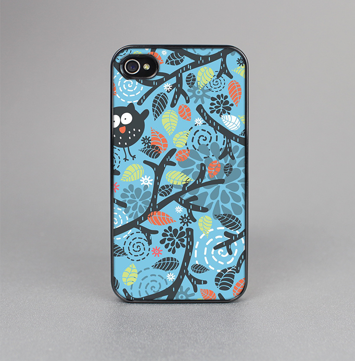 The Blue and Black Branches with Abstract Big Eyed Owls Skin-Sert for the Apple iPhone 4-4s Skin-Sert Case