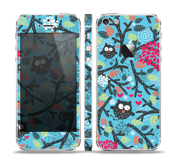 The Blue and Black Branches with Abstract Big Eyed Owls Skin Set for the Apple iPhone 5