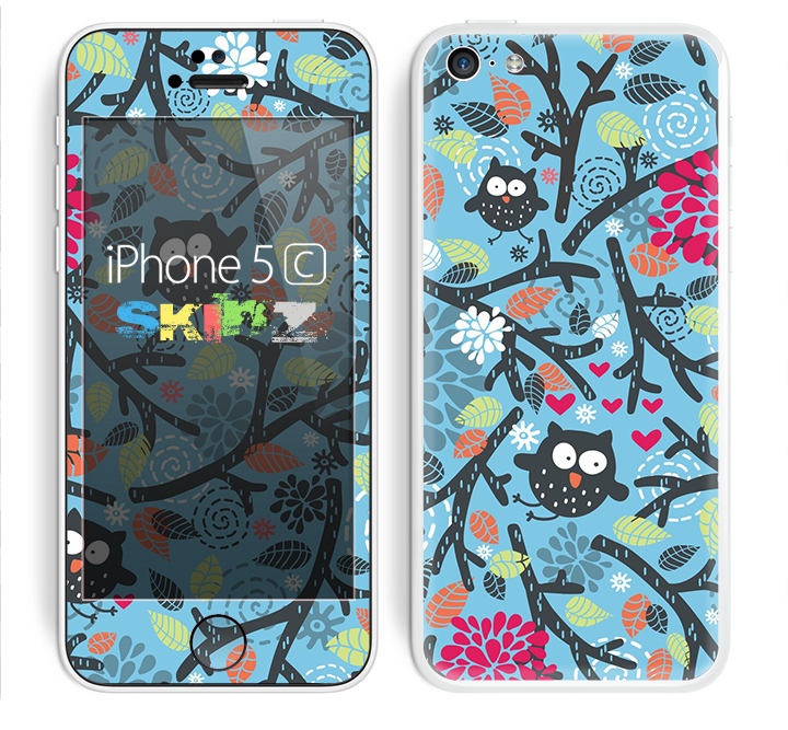 The Blue and Black Branches with Abstract Big Eyed Owls Skin for the Apple iPhone 5c